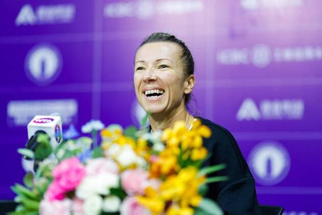 ZHENGZHOU, CHINA - SEPTEMBER 15: Kveta Peschke of Czech Republic attends a press conference, PK, Pressekonferenz after winning the doubles final match against Yanina Wickmayer of Belgium and Tamara Zidansek of Slovenia on day seven of Zhengzhou Open 2019 at Zhongyuan Tennis Training Base Management Center on September 15, 2019 in Zhengzhou, Henan Province of China.  Copyright: xVCGx CFP111249287301 
