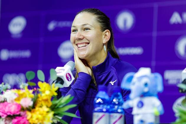 ZHENGZHOU, CHINA - SEPTEMBER 15: Nicole Melichar of United States attends a press conference, PK, Pressekonferenz after winning the doubles final match against Yanina Wickmayer of Belgium and Tamara Zidansek of Slovenia on day seven of Zhengzhou Open 2019 at Zhongyuan Tennis Training Base Management Center on September 15, 2019 in Zhengzhou, Henan Province of China.  Copyright: xVCGx CFP111249287297 