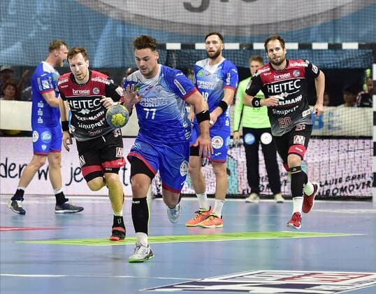 15 09 2019 Handball 1 Bundesliga DKB HBL Season 2019 2020 05 Matchday HC Erlangen Metropolregion Nürnberg HCE TBV Lemgo Lippe OGo Nikolai Link 33, HC Erlangen HCE Dani Baijens 77, TBV Lemgo