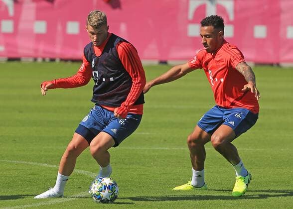 15 09 2019, FC Bayern Training, Football Sport, in picture Michael Cuisance FCB vs Corentin Tolisso FCB