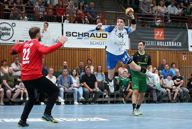 v li Max Brustmann DJK Rimpar Wölfe , Jakub Sterba TSV Bayer Dormagen , Benedikt Brielmeier DJK Rimpar Wölfe , 15 09 2019, Würzburg Germany , Liqui Moli 2 Handball Bundesliga, DJK Rimpar Wölfe TSV Bayer Dormagen xfskrx