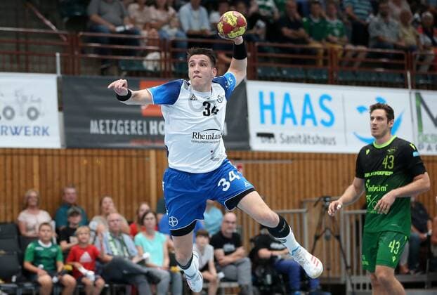 v li Jakub Sterba TSV Bayer Dormagen , Benedikt Brielmeier DJK Rimpar Wölfe , 15 09 2019, Würzburg Germany , Liqui Moli 2 Handball Bundesliga, DJK Rimpar Wölfe TSV Bayer Dormagen xfskrx