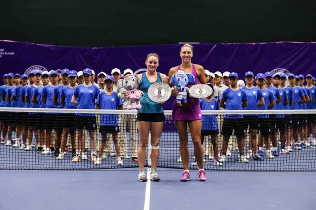 ZHENGZHOU, CHINA - SEPTEMBER 15: Yanina Wickmayer of Belgium and Tamara Zidansek of Slovenia pose with their runner-up trophies after the doubles final match against Nicole Melichar of United States and Kveta Peschke of Czech Republic on day seven of Zhengzhou Open 2019 at Zhongyuan Tennis Training Base Management Center on September 15, 2019 in Zhengzhou, Henan Province of China.  Copyright: xVCGx CFP111249283748 