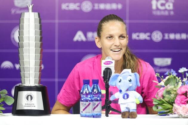 ZHENGZHOU, CHINA - SEPTEMBER 15: Karolina Pliskova of Czech Republic attends a press conference, PK, Pressekonferenz after the singles final match against Petra Martic of Croatia on day seven of Zhengzhou Open 2019 at Zhongyuan Tennis Training Base Management Center on September 15, 2019 in Zhengzhou, Henan Province of China.  Copyright: xVCGx CFP111249298038 