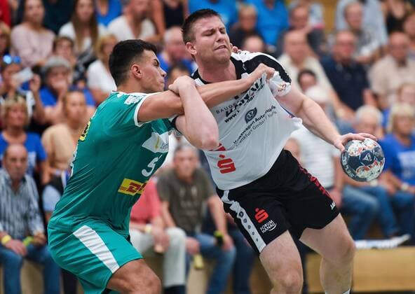 15 09 2019, xpsx, Handball 3 League, HSG Hanau SC DHfK Leipzig II v l Elias Gansau Leipzig , Matthias Schwalbe HSG Hanau Hanau Hessen Germany DEU