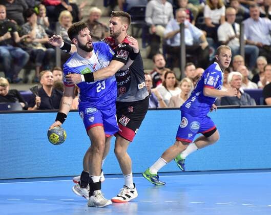 15 09 2019 Handball 1 Bundesliga DKB HBL Season 2019 2020 05 Matchday HC Erlangen Metropolitan Region Nuremberg HCE TBV Lemgo Lippe OGo Tim Suton 23, TBV Lemgo Sime Ivic 19, HC Erlangen HCE
