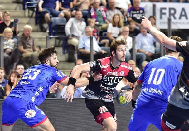 15 09 2019 Handball 1 Bundesliga DKB HBL Season 2019 2020 05 Matchday HC Erlangen Metropolitan Region Nuremberg HCE TBV Lemgo Lippe OGo Tim Suton 23, TBV Lemgo Michael Haaß Haass 13, HC Erlangen HCE