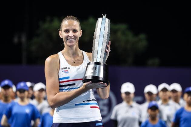 ZHENGZHOU, CHINA - SEPTEMBER 15: Karolina Pliskova of Czech Republic celebrates with the champion trophy after the singles final match against Petra Martic of Croatia on day seven of Zhengzhou Open 2019 at Zhongyuan Tennis Training Base Management Center on September 15, 2019 in Zhengzhou, Henan Province of China.  Copyright: xVCGx CFP111249296280 