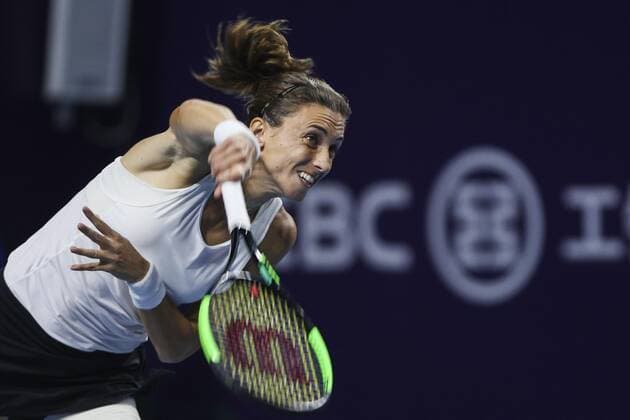 ZHENGZHOU, CHINA - SEPTEMBER 15: Petra Martic of Croatia serves in the singles final match against Karolina Pliskova of Czech Republic on day seven of Zhengzhou Open 2019 at Zhongyuan Tennis Training Base Management Center on September 15, 2019 in Zhengzhou, Henan Province of China.  Copyright: xVCGx CFP111249296540 