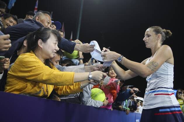 ZHENGZHOU, CHINA - SEPTEMBER 15: Karolina Pliskova of Czech Republic signs autographs for fans after the singles final match against Petra Martic of Croatia on day seven of Zhengzhou Open 2019 at Zhongyuan Tennis Training Base Management Center on September 15, 2019 in Zhengzhou, Henan Province of China.  Copyright: xVCGx CFP111249295954 