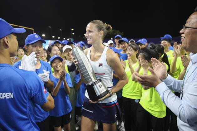ZHENGZHOU, CHINA - SEPTEMBER 15: Karolina Pliskova (L) of Czech Republic poses with the champion trophy while Petra Martic of Croatia poses with runner-up trophy after their singles final match on day seven of Zhengzhou Open 2019 at Zhongyuan Tennis Training Base Management Center on September 15, 2019 in Zhengzhou, Henan Province of China.  Copyright: xVCGx CFP111249295958 