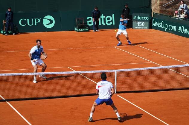 Uruguayan tennis players Martin Cuevas (L) and Pablo Cuevas (R) face Dominicans Nick Hardt and Víctor Estrella during a doubles match for Group I of the American Zone of the Davis Cup, in Montevideo, Uruguay, 15 September 2019. Uruguay vs. Dominican Republic !ACHTUNG: NUR REDAKTIONELLE NUTZUNG!  Copyright: xRaúlxMartínezx AME7803 20190915-637041791763158168