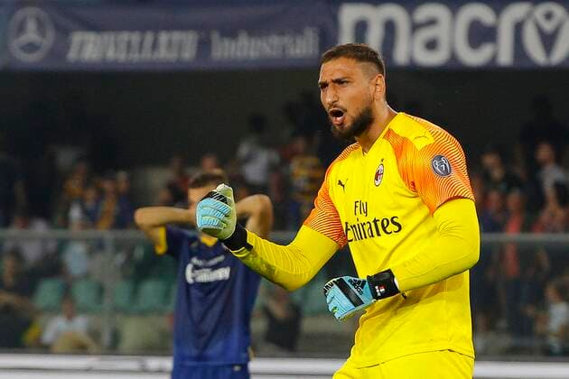 Photo Paola Garbuio LaPresse September 15, 2019 Verona, Italy soccer Hellas Verona vs A.C Milan - Italian Football Championship League A TIM 2019 2020 - Bentegodi stadium. In the pic: donnarumma gianluigi s celebration  Copyright: xPaolaxGarbuio LaPressex