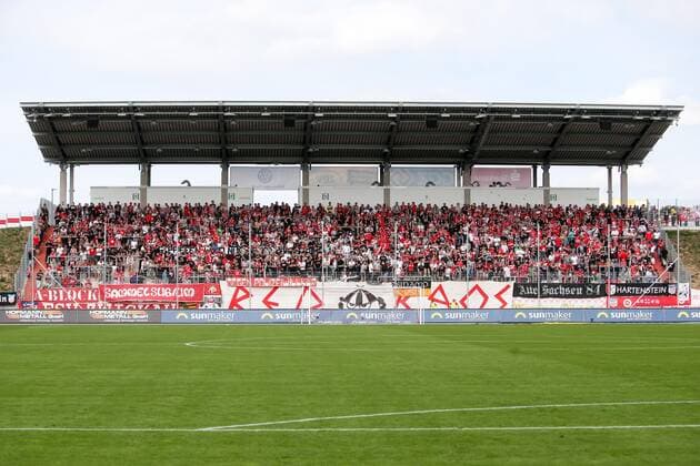 Zwickau, 14 09 2019, GGZ Arena, Soccer, Men, 3 League, 8 Matchday , FSV Zwickau KFC Uerdingen 05 , In the picture the north stand in the GGZ Arena , According to the guidelines of the DFB, German Soccer Association, it is forbidden to use or have used in the stadium and or from the match taken photographs in the form of sequence pictures and or video-like photo series DFB regulations prohibit any use of photographs as image sequences and or quasi video