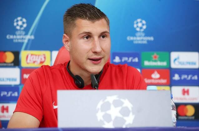 RB Leipzig Press conference Football Champions League Lisbon, 16 09 2019, Est‡dio da Luz, Football, UEFA Champions League, Group G, 1 matchday , Benfica Lisbon vs RB Leipzig , Press conference the day before the match , Im Bild Willi Orban, RB Leipzig , UEFA regulations prohibit any use of photographs as image sequences and or quasi video