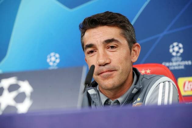 RB Leipzig Press conference Football Champions League Lisbon, 16 09 2019, Est‡dio da Luz, Football, UEFA Champions League, Group G, 1 matchday , Benfica Lisbon vs RB Leipzig , Press conference on the day before the match , Im Bild Trainer Bruno Lage Benfica , UEFA regulations prohibit any use of photographs as image sequences and or quasi video