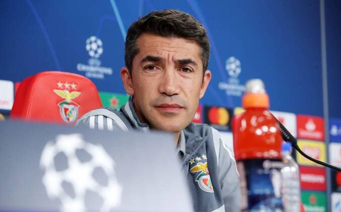 RB Leipzig Press conference Football Champions League Lisbon, 16 09 2019, Est‡dio da Luz, Football, UEFA Champions League, Group G, 1 matchday , Benfica Lisbon vs RB Leipzig , Press conference on the day before the match , Im Bild Trainer Bruno Lage Benfica , UEFA regulations prohibit any use of photographs as image sequences and or quasi video