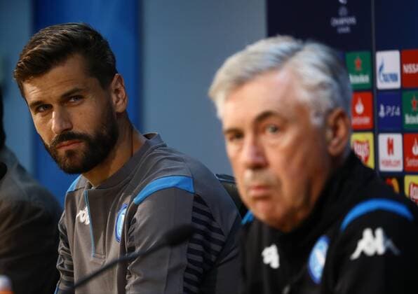 16th September 2019; Castelvolturno training center, Naples, Italy; press conference, PK, Pressekonferenz SSC Napoli; Fernando Llorente of Napoli and Carlo Ancelotti coach of Napoli  ActionPlus12167938 AlessandroxGarofalo