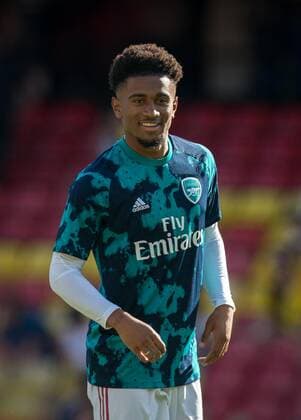Reiss Nelson of Arsenal pre match during the Premier League match between Watford and Arsenal at Vicarage Road, Watford, England on 16 September 2019. Copyright: xAndyxRowlandx PMI-3051