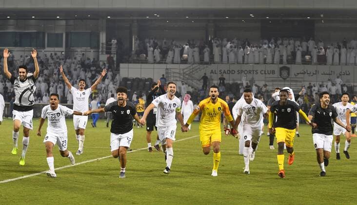(190917) -- DOHA, Sept. 17, 2019 -- Players of Qatar s Al Sadd celebrate after winning the second leg of the quarterfinal match against Saudi s Al-Nassr at the AFC Champions League in Doha, capital of Qatar, Sept. 16, 2019. Al Sadd won the match 3-1 and qualified to the semifinal on a 4-3 aggregate score. (Photo by Nikku Xinhua) (SP)QATAR-DOHA-SOCCER-AFC CHAMPIONS LEAGUE-QUARTERFINAL yangyuanyong 