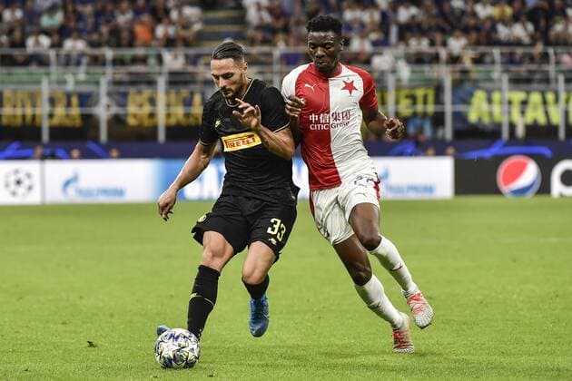 Photo LaPresse Marco Alpozzi September 17, 2019 Milan (Italy) soccer Inter Vs Slavia Praha - Champions League group stage - Group F - Giuseppe Meazza stadium In the pic: Danilo D Ambrosio (F.C. Internazionale Milano); Ibrahim Traore (SK Slavia Prague);  Copyright: xMarcoxAlpozzi LaPresse LaPresse x