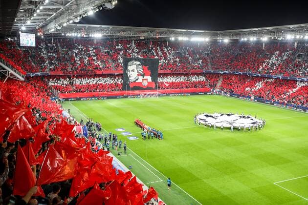 SOCCER - CL, RBS vs Genk SALZBURG,AUSTRIA,17.SEP.19 - SOCCER - UEFA Champions League, group stage, Red Bull Salzburg vs KRC Genk. Image shows choreography of RBS fans. GEPAxpictures xPatrickxSteiner