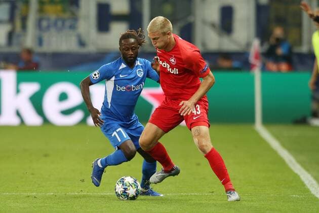 SOCCER - CL, RBS vs Genk SALZBURG,AUSTRIA,17.SEP.19 - SOCCER - UEFA Champions League, group stage, Red Bull Salzburg vs KRC Genk. Image shows Dieumerci Ndongala (Genk) and Rasmus Kristensen (RBS). GEPAxpictures xMathiasxMandl
