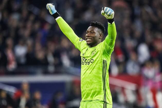 AMSTERDAM, 17-09-2019 JohanCruyff Arena , Champions League Football season 2019 2020 . Ajax keeper Andre Onana celebrating the goal during the match Ajax - Lille. Ajax - Lille  x4498414x Copyright: