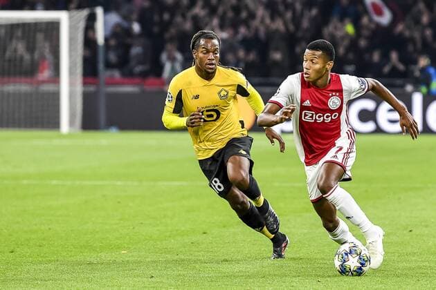 AMSTERDAM, 17-09-2019 JohanCruyff Arena , Champions League Football season 2019 2020 . Lille player Renato Sanches, Ajax player David Neres during the match Ajax - Lille. Ajax - Lille  x4498813x Copyright: