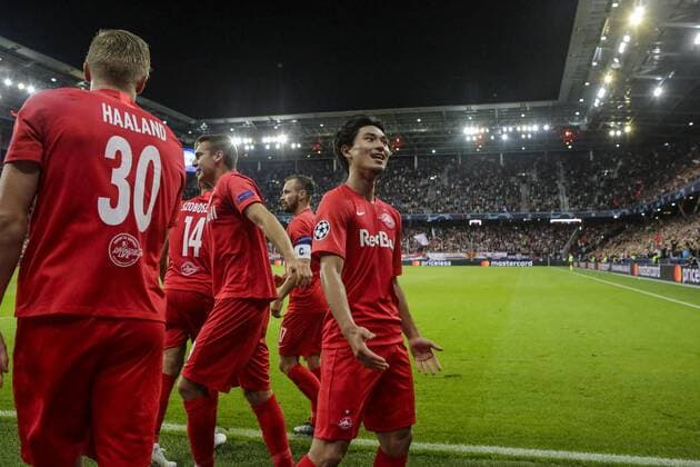 SOCCER - CL, RBS vs Genk SALZBURG,AUSTRIA,17.SEP.19 - SOCCER - UEFA Champions League, group stage, Red Bull Salzburg vs KRC Genk. Image shows the rejoicing of RBS. GEPAxpictures xJasminxWalter