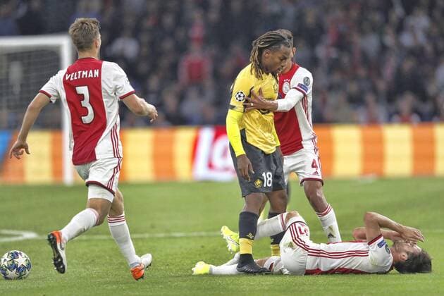 AMSTERDAM, 17-09-2019 JohanCruyff Arena , Champions League Football season 2019 2020 . Clash between Renato Sanchez and Nico Tagliafico during the match Ajax - Lille. Ajax - Lille  x4498850x Copyright: