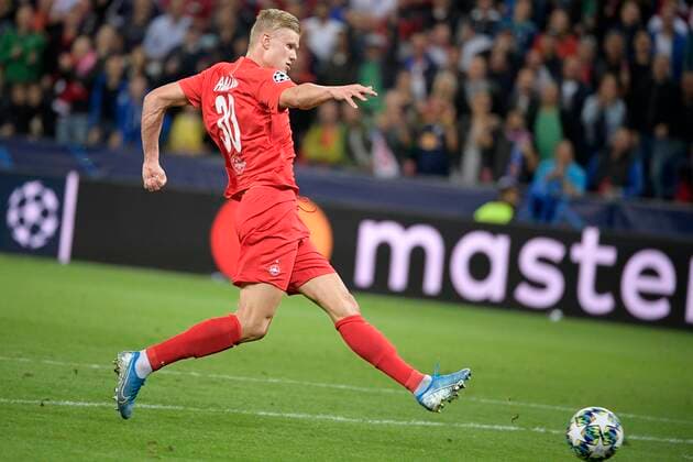 Salzburg s Erling Braut Haland scoring the 2-0 goal during during a game between Austrian club RB Salzburg and Belgian RC Genk, Tuesday 17 September 2019 in Salzburg, Austria, first match in the group stage of the UEFA Champions League. YORICKxJANSENS  x05665958x
