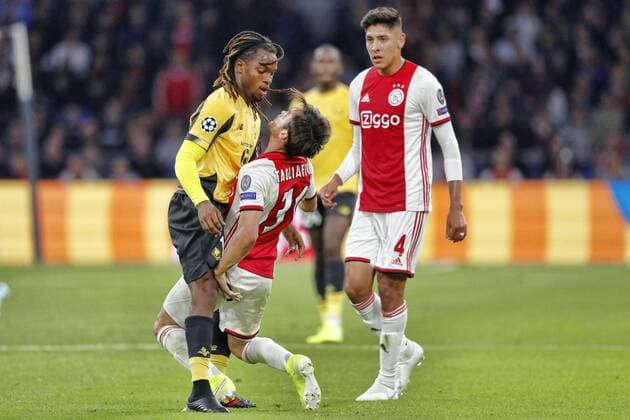 AMSTERDAM, 17-09-2019 JohanCruyff Arena , Champions League Football season 2019 2020 . Clash between Renato Sanchez and Nico Tagliafico during the match Ajax - Lille. Ajax - Lille  x4498964x Copyright: