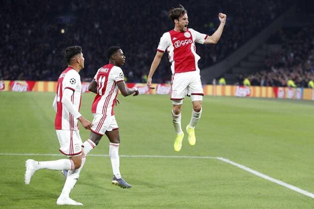 AMSTERDAM, 17-09-2019 JohanCruyff Arena , Champions League Football season 2019 2020 . Nico Tagliafico scores 3-0 during the match Ajax - Lille. Ajax - Lille  x4499691x Copyright: