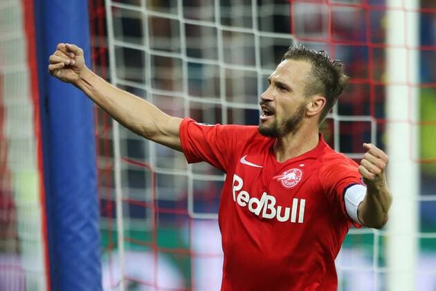 SOCCER - CL, RBS vs Genk SALZBURG,AUSTRIA,17.SEP.19 - SOCCER - UEFA Champions League, group stage, Red Bull Salzburg vs KRC Genk. Image shows the rejoicing of Andreas Ulmer (RBS). GEPAxpictures xMathiasxMandl