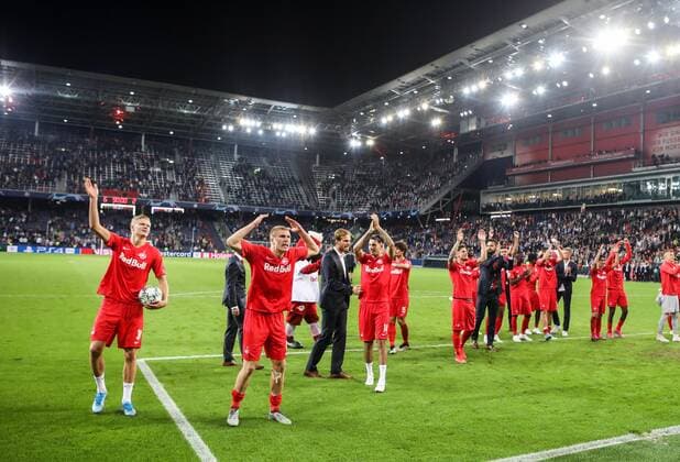 SOCCER - CL, RBS vs Genk SALZBURG,AUSTRIA,17.SEP.19 - SOCCER - UEFA Champions League, group stage, Red Bull Salzburg vs KRC Genk. Image shows rejoicing of RBS. GEPAxpictures xPatrickxSteiner