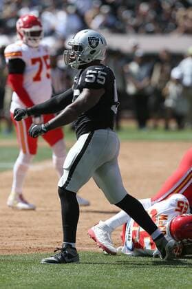 OAKLAND, CA - SEPTEMBER 15: Oakland Raiders linebacker Vontaze Burfict celebrates a defensive stop against the Kansas City Chiefs during an NFL, American Football Herren, USA game on September 15, 2019, at Oakland Alameda Coliseum in Oakland, CA. (Photo by Daniel Gluskoter Icon Sportswire) NFL: SEP 15 Chiefs at Raiders Icon46491795
