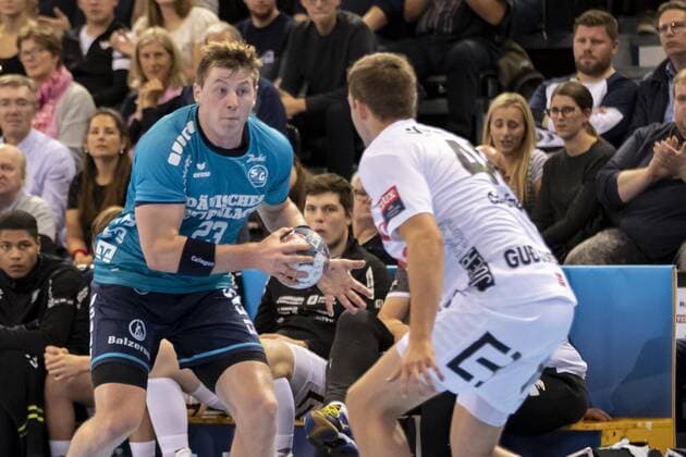 SG Flensburg Handewitt vs. Elverum Handball, Handball, EHF Champions League Group Phase, 18 09 19 Goran Soegard Johannsessen SG Flensburg Handewitt, 23 against Thomas Alfred Solstad Elverum Handball, 44 Copyright: xBEAUTIFULxSPORTS MarioxM.xKobergx