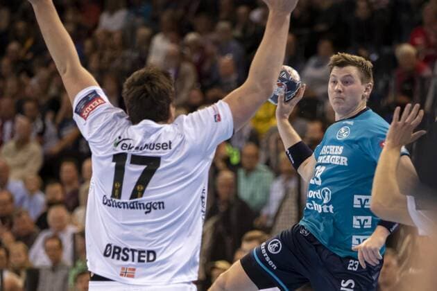 SG Flensburg Handewitt vs. Elverum Handball, Handball, EHF Champions League Group Phase, 18 09 19 Goran Soegard Johannsessen SG Flensburg Handewitt, 23 vs. Kristian Krag Oersted Elverum Handball, 17 Copyright: xBEAUTIFULxSPORTS MarioxM.xKobergx
