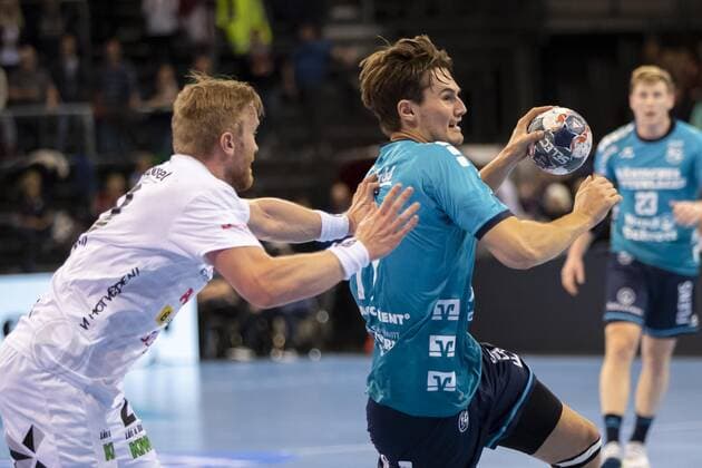 SG Flensburg Handewitt vs. Elverum Handball, Handball, EHF Champions League Group Phase, 18 09 19 Magnus Roed SG Flensburg Handewitt, 77 vs. Magnus Fredriksen Elverum Handball, 23 Copyright: xBEAUTIFULxSPORTS MarioxM.xKobergx