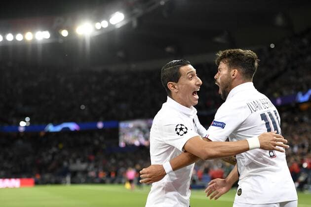 JOIE - 11 ANGEL DI MARIA (PSG) - 14 JUAN BERNAT (PSG) FOOTBALL : Paris SG vs Real Madrid - Ligue des Champions - 18 09 2019 AnthonyBIBARD FEP Panoramic 