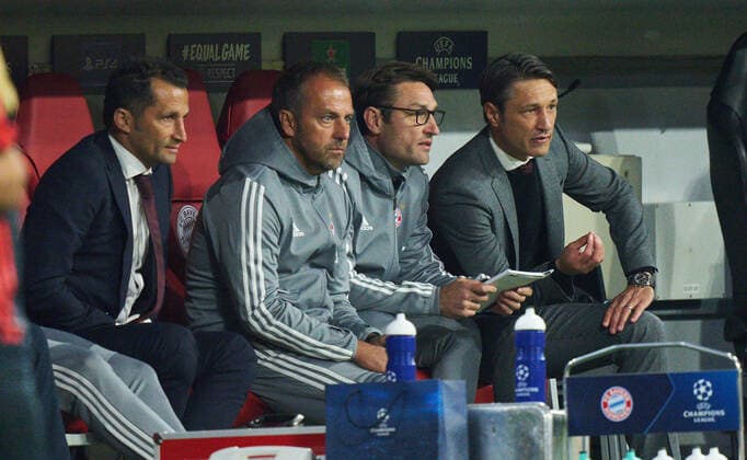Hasan ( Brazzo ) Salihamidzic, FCB director Hansi FLICK, FCB Co-Trainer Robert KOVAC , Assistent coach, headcoach Niko Kovac (FCB), team manager, coach, FC BAYERN MUNICH - RED STAR BELGRADE 3-0 UEFA Football Champions League , Munich, September 18, 2019, Season 2019 2020, group stage ,group B, FCB, Reds, Bavaria, Roter Stern, München, Belgrad