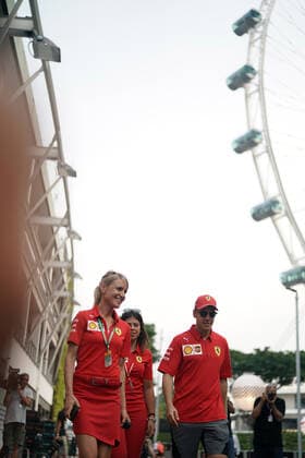 Photo4 LaPresse 19 09 2019 Singapore, Singapore Grand Prix Formula One Singapore 2019 In the pic: Britta Roeske (AUT) Ferrari Press Officer. and Sebastian Vettel (GER) Scuderia Ferrari SF90  Copyright: xPhoto4 LaPressex