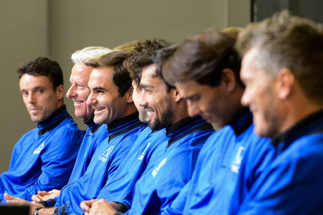 September 19, 2019, Geneva, Switzerland: Members of Team Europe chat with the media prior to the Laver Cup tennis event in Geneva Switzerland. Tennis 2019: Laver Cup - ZUMAl132 20190919_zap_l132_003 Copyright: xChristopherxLevyx