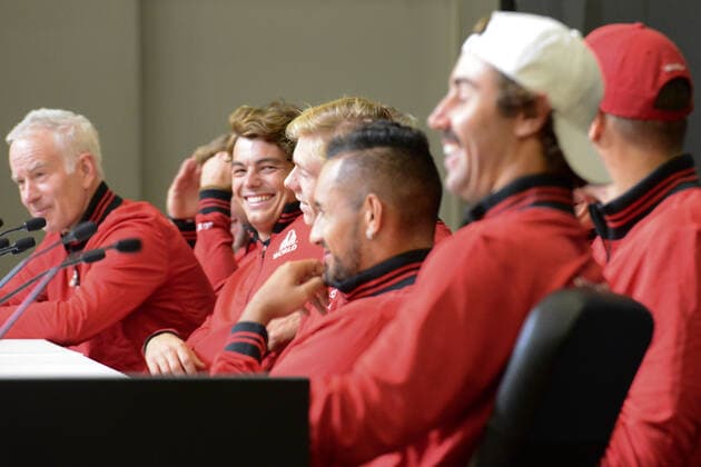 September 19, 2019, Geneva, Switzerland: Team World chats with the media prior to the Laver Cup tennis event in Geneva Switzerland. Tennis 2019: Laver Cup - ZUMAl132 20190919_zap_l132_023 Copyright: xChristopherxLevyx