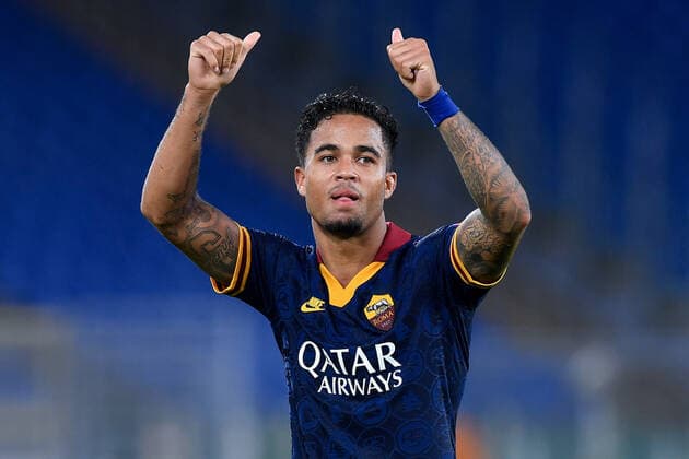 As Roma 19 09 2019 - Europa League Roma-Istanbul Basaksehir foto Antonello Sammarco Image nella foto: esultanza gol Justin Kluivert 