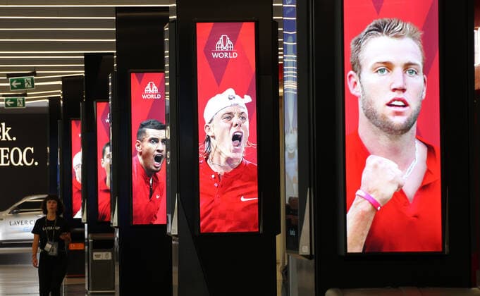 TENNIS - Laver Cup 2019 GENEVA,SWITZERLAND,20.SEP.19 - TENNIS - Laver Cup, Team Europe vs Team World. Image shows Nick Kyrgios (AUS), Denis Shapovalov (CAN) and Jack Sock (USA). GEPAxpictures xMatthiasxHauer