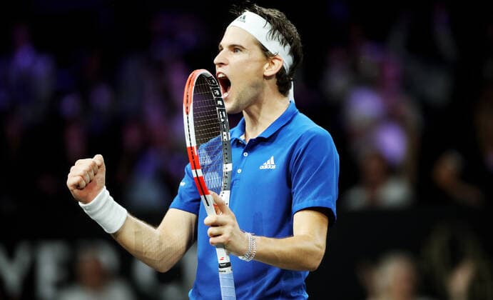 TENNIS - Laver Cup 2019 GENEVA,SWITZERLAND,20.SEP.19 - TENNIS - Laver Cup, Team Europe vs Team World. Image shows the rejoicing of Dominic Thiem (AUT). GEPAxpictures xMatthiasxHauer