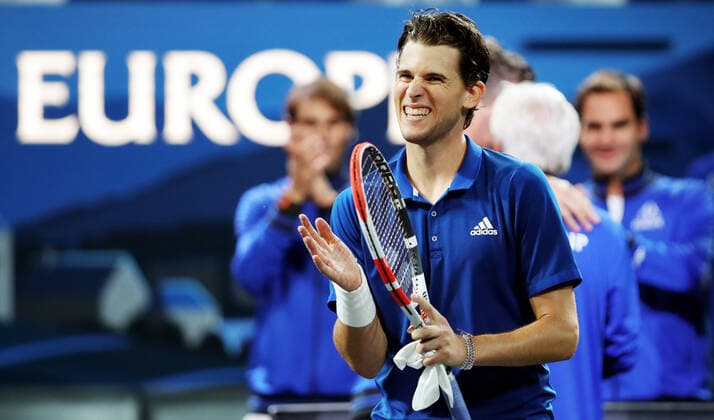TENNIS - Laver Cup 2019 GENEVA,SWITZERLAND,20.SEP.19 - TENNIS - Laver Cup, Team Europe vs Team World. Image shows the rejoicing of Dominic Thiem (AUT). GEPAxpictures xMatthiasxHauer