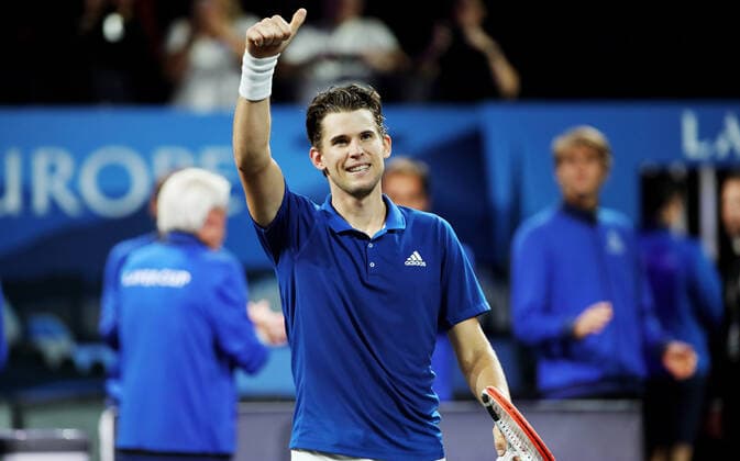 TENNIS - Laver Cup 2019 GENEVA,SWITZERLAND,20.SEP.19 - TENNIS - Laver Cup, Team Europe vs Team World. Image shows the rejoicing of Dominic Thiem (AUT). GEPAxpictures xMatthiasxHauer